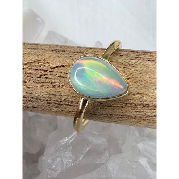⨠Ethiopian Opal Ring 18K Gold Plated 925 Size 6 ⨠- Picture 2 of 5